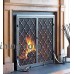 Large Steel Geometric Fireplace Screen with Doors  Durable Frame and Metal Mesh  44 W x 33 H Bronze - B01706X6JS